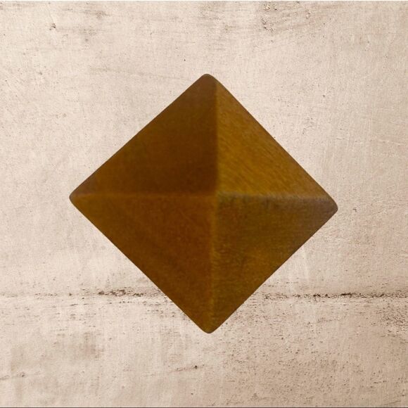 Clip-On Brown Wood Pyramid / Square Earrings - Picture 3 of 7